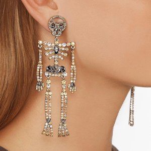 Rhinestone Skeleton Silver Long Halloween Earrings